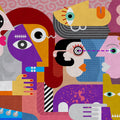 Fotomural Walls by Patel - Couples 1 - Concrete Structure Pop Art Collage Wallpaper - Beige, Blue