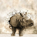 Fotomural Panel XXL 5 - Animal motif wall mural rhinoceros in the wall on premium smooth fleece