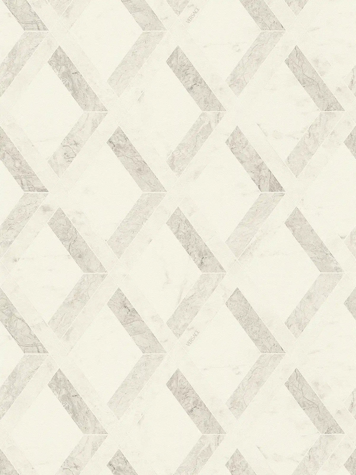 Papel pintado no tejido VERSACE geométrico con aspecto de mármol, mate, ligeramente texturado - gris, blanco
