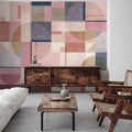 Fotomural Walls by Patel - Piazza 2 - concrete look photo wallpaper pink & green with graphic pattern
