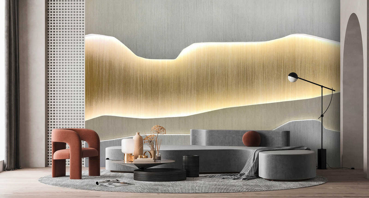Fotomural Walls by Patel - aureum - Abstract composition wallpaper with translucent layers - gold, grey