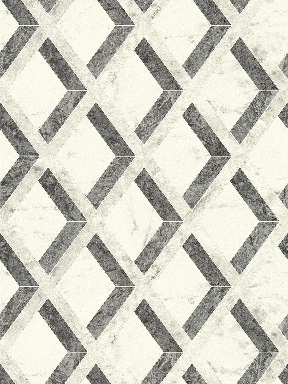 Papel pintado no tejido VERSACE en Diseño de mármol con textura gráfica de diamante mate ligeramente texturizado - gris, negro, blanco