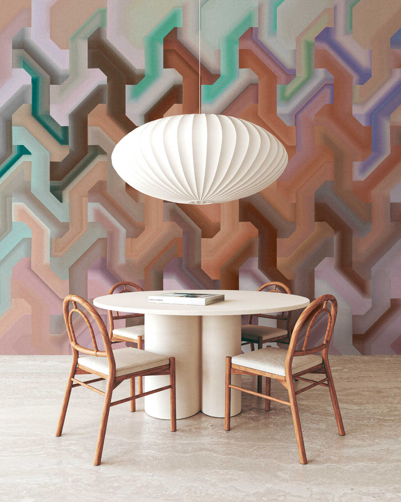 Fotomural Walls by Patel - ziggy1 - Photo wallpaper interlaced geometric with spatial depth - orange, green