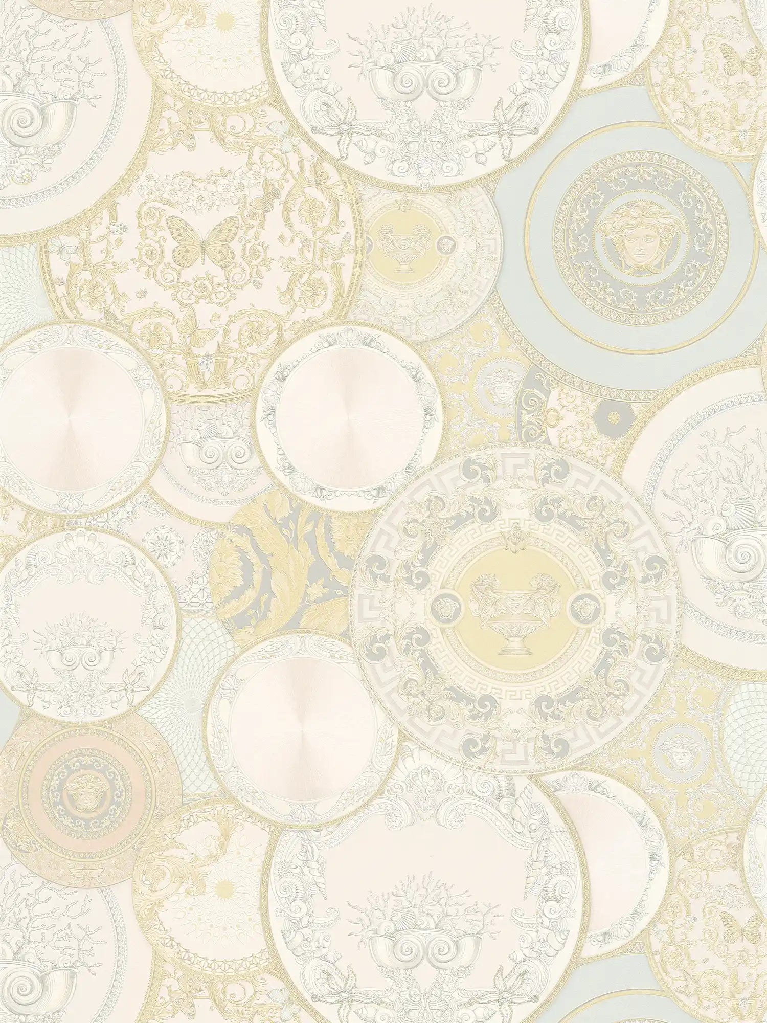 Papel pintado VERSACE con motivo de medalla - crema, metálico