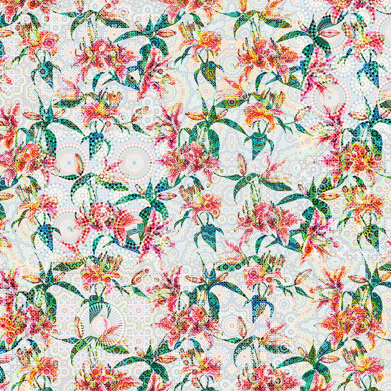 Fotomural Walls by Patel - Photo wallpaper lilies with colourful mosaic design - cream, red