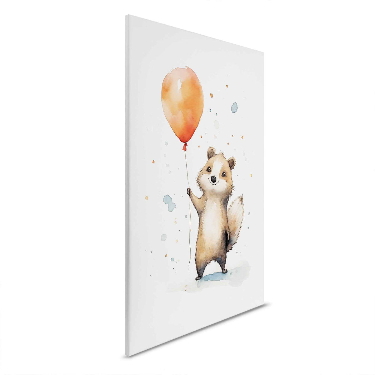 Mapache divertido con globo rojo - Lienzo de habitación infantil para decoración lúdica