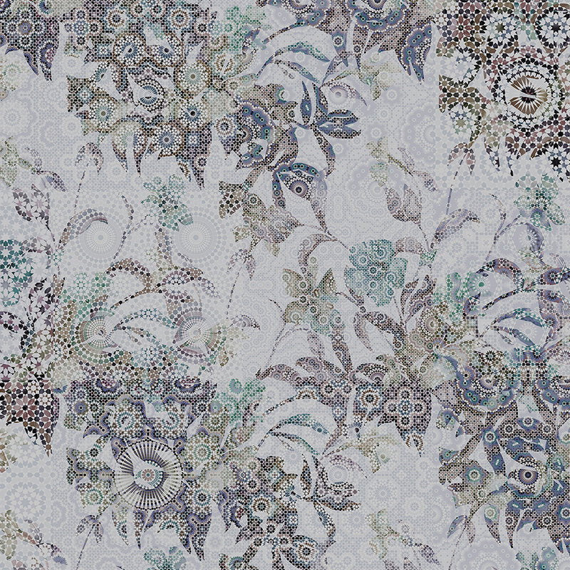 Fotomural Walls by Patel - Mosaic mural with floral leaf pattern in grey