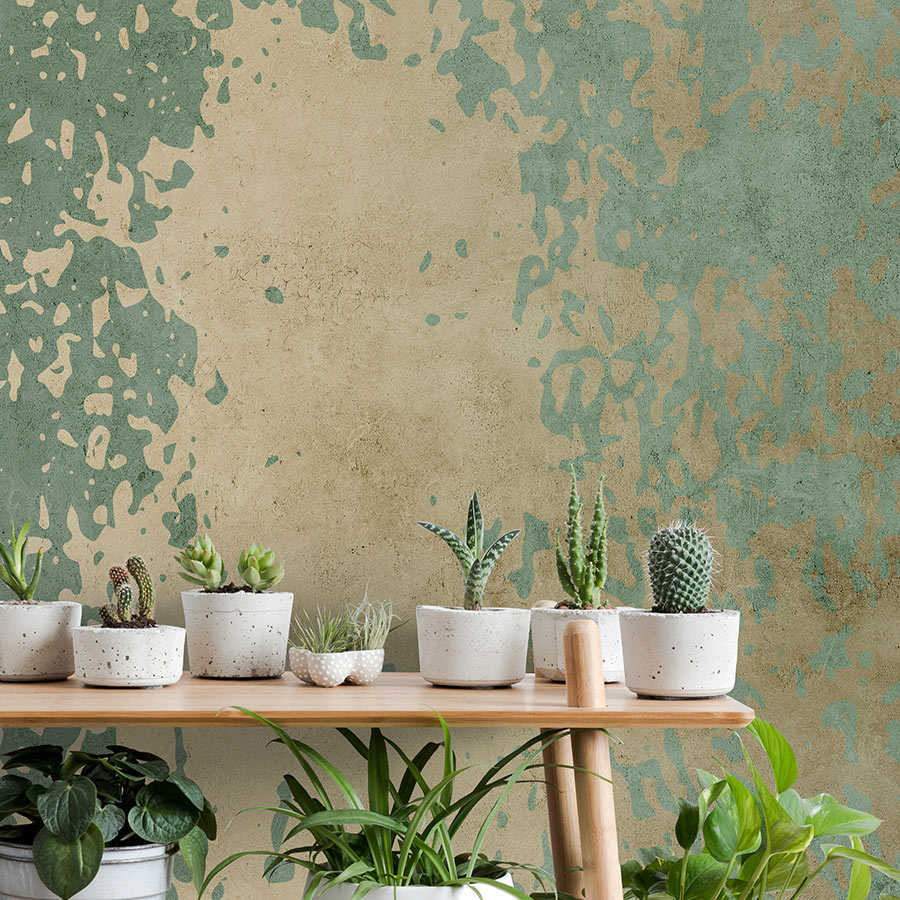 Fotomural Walls by Patel - Vintage Wall 1 - used look sage green & gold plaster wallpaper