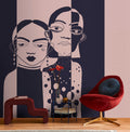 Fotomural Walls by Patel - sistaz3 - Photo wallpaper illustrative wall art with people in canvas look - pink, blue