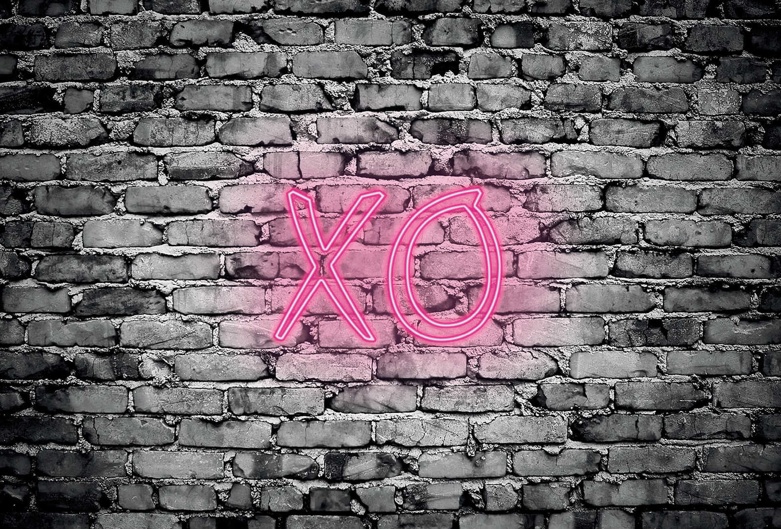 Fotomural Photo wallpaper stone wall with illuminated letters XO - DD Motive 2