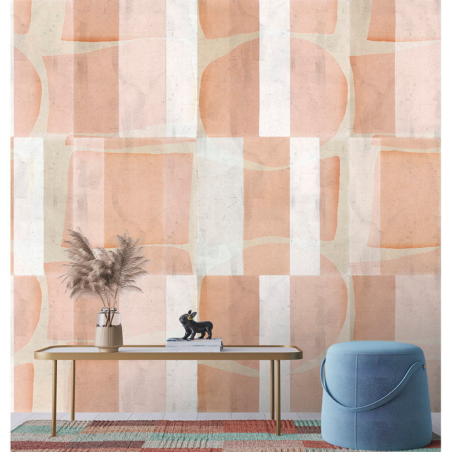Fotomural Walls by Patel - Photo wallpaper »zora« - Graphic pattern on concrete plaster texture - Light red, beige