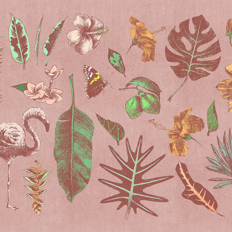 Fotomural Walls by Patel - Photo wallpaper sketch flamingo and leaves - pink, green