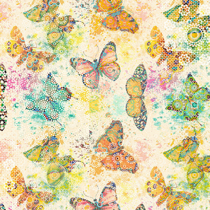 Fotomural Walls by Patel - Mosiac style butterfly mural - cream, orange