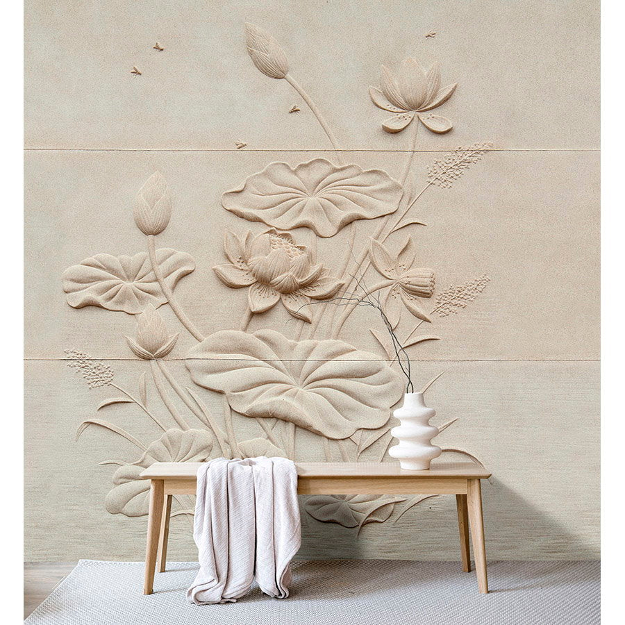 Fotomural Walls by Patel - Photo wallpaper »fiore« - Floral relief on concrete structure - Smooth, slightly shiny premium non-woven fabric