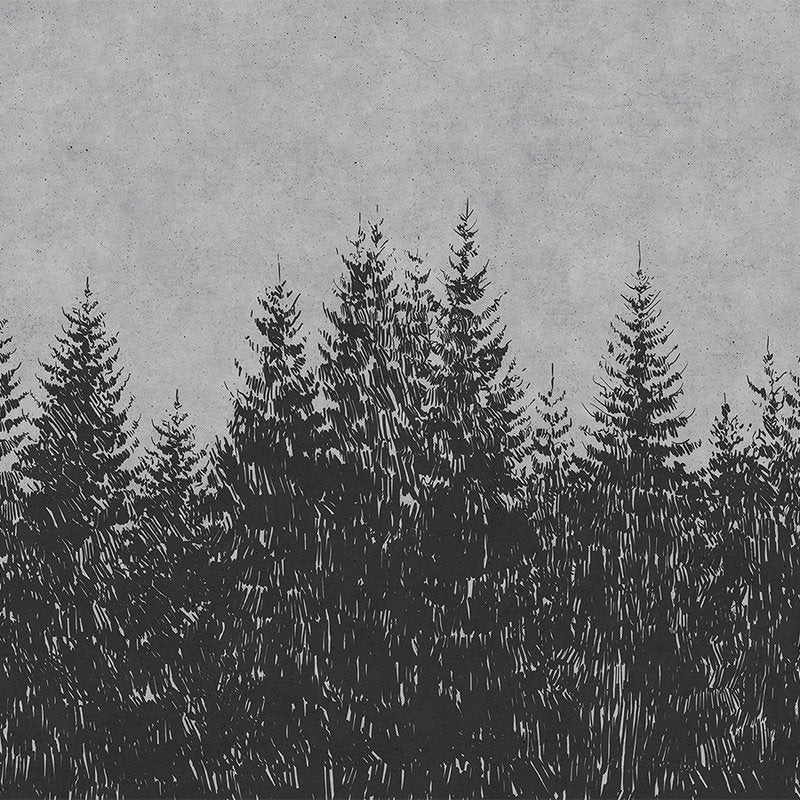 Fotomural Walls by Patel - Drawing style fir forest mural - grey, black