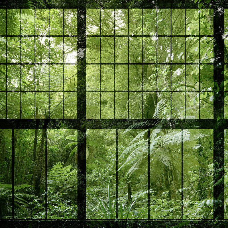 Fotomural Walls by Patel - Rainforest 2 - Loft Window Wallpaper with Jungle View - Green, Black