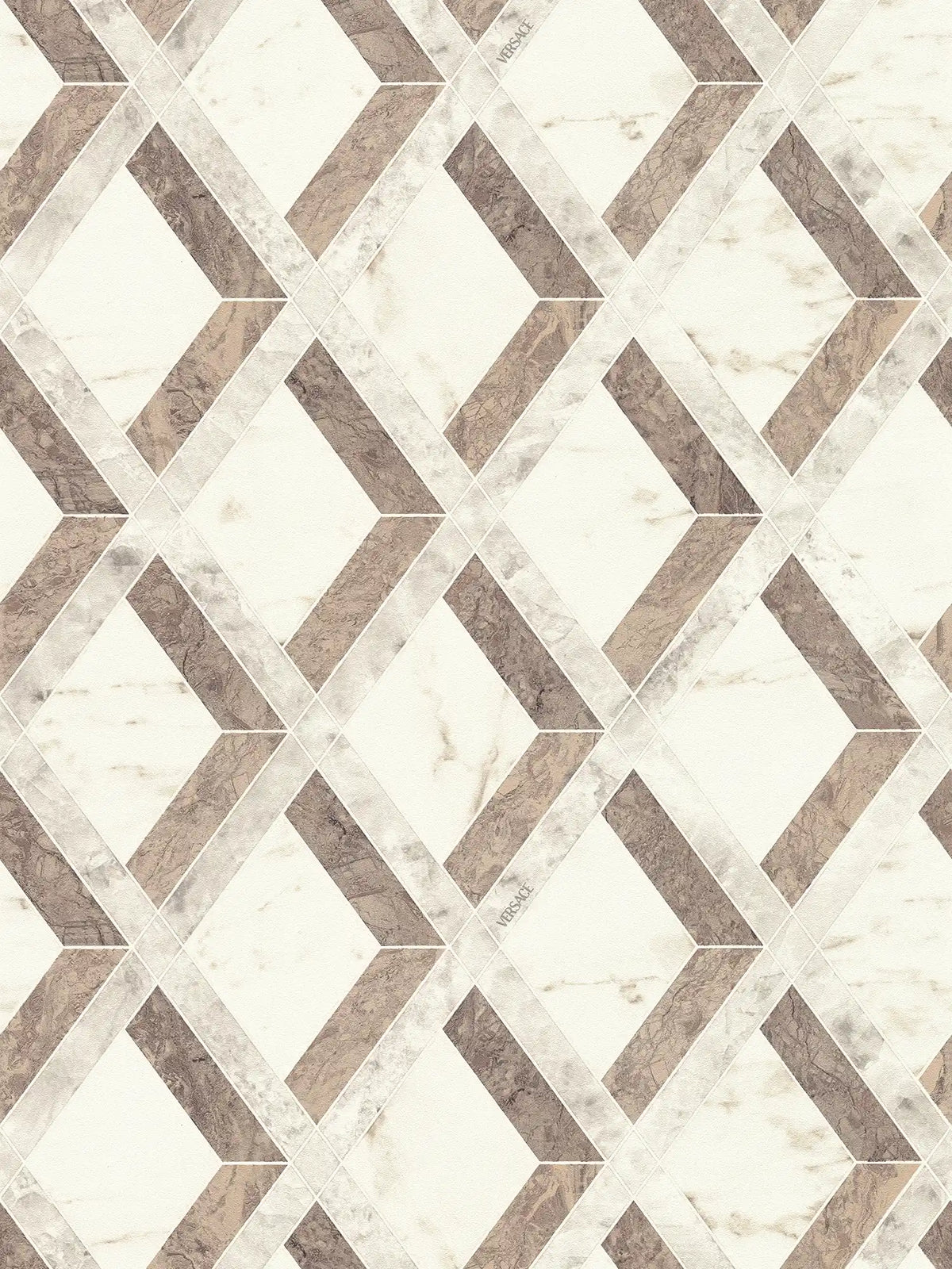 Papel pintado no tejido VERSACE con diseño de rombos de mármol Moderno, mate, ligeramente texturizado - marrón, gris, blanco