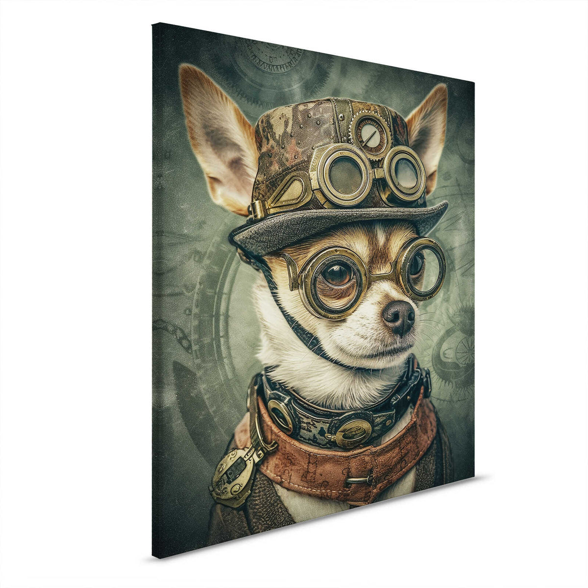 Chihuahua Steampunk - Lienzo detallado en estilo retro