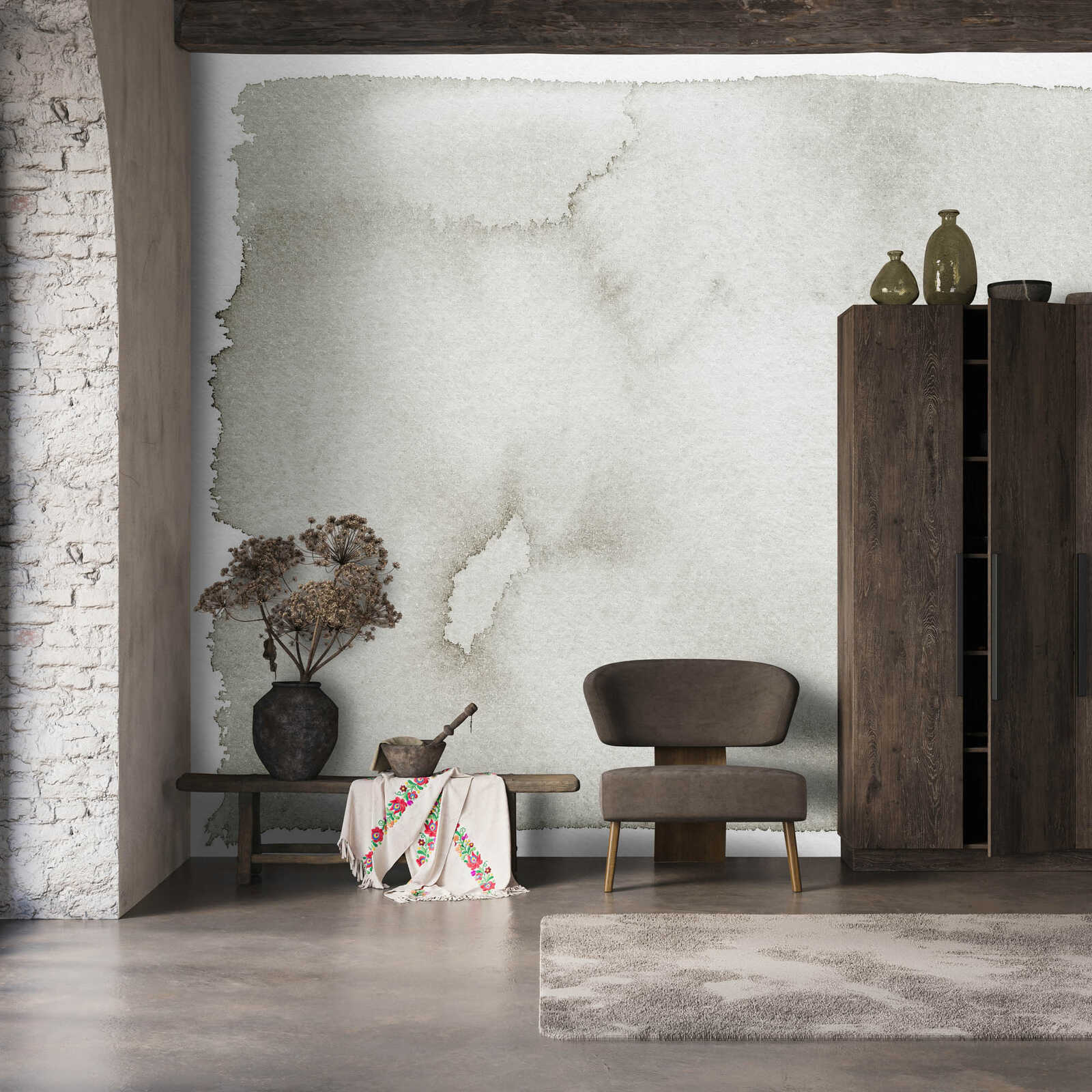 Fotomural Walls by Patel - whisper1 - Calm watercolour composition wallpaper in handmade paper look - grey