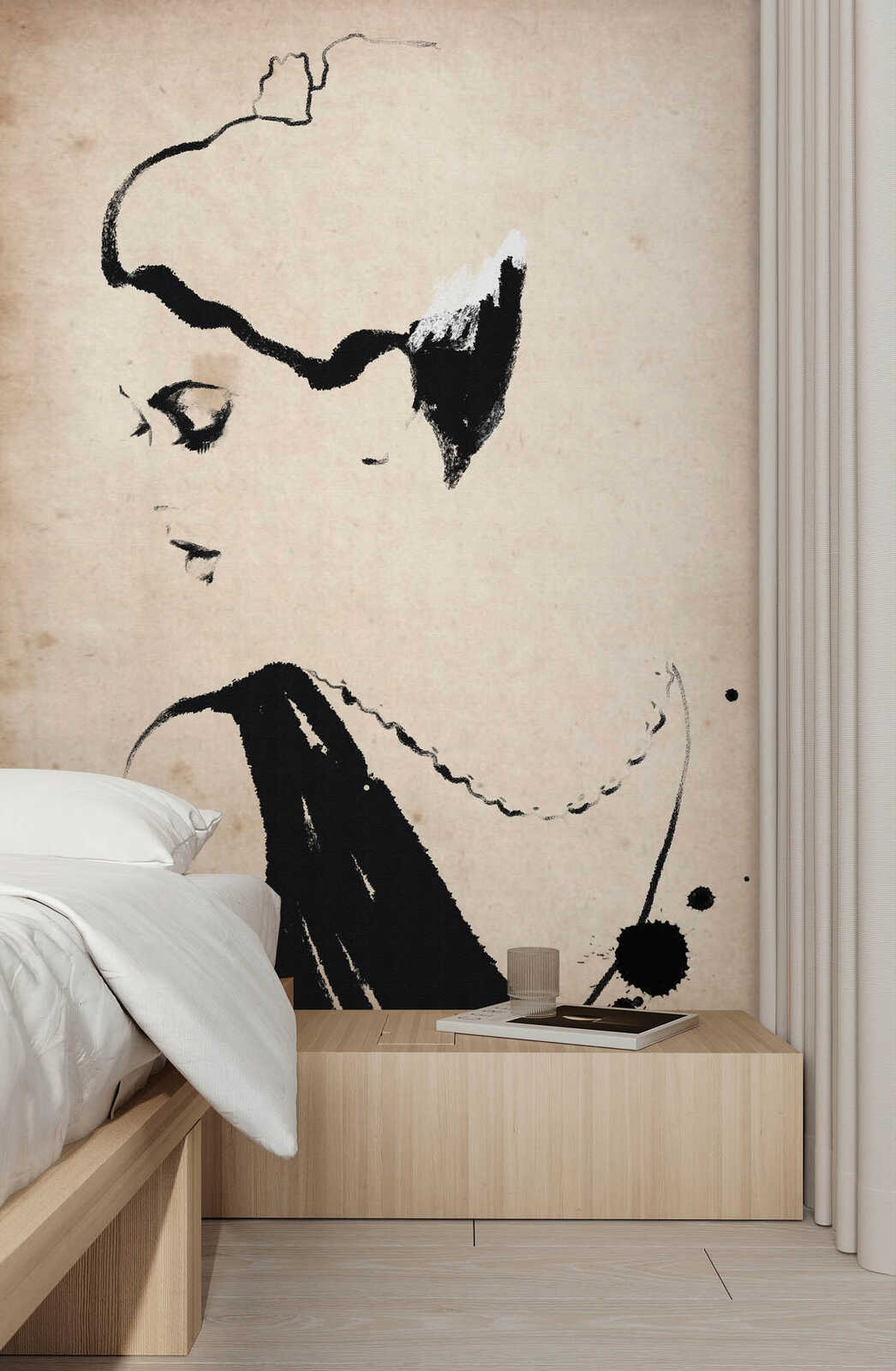 Fotomural Walls by Patel - vogue3 - Minimalist abstract female figure wallpaper in handmade paper look - beige, black