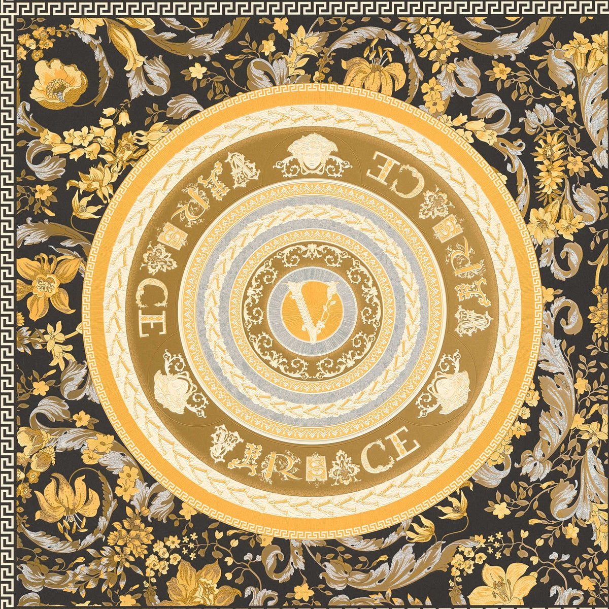 Emblema de papel pintado VERSACE en oro y plata - negro