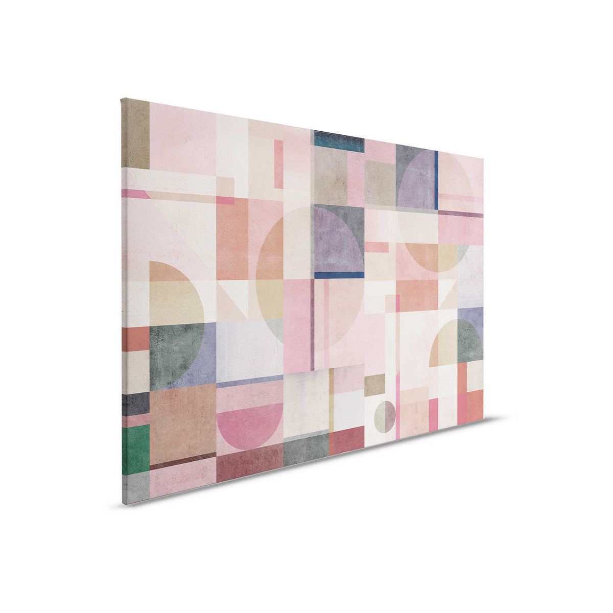 Piazza 2 - Pintura sobre lienzo con aspecto de hormigón rosa y verde con patrón gráfico