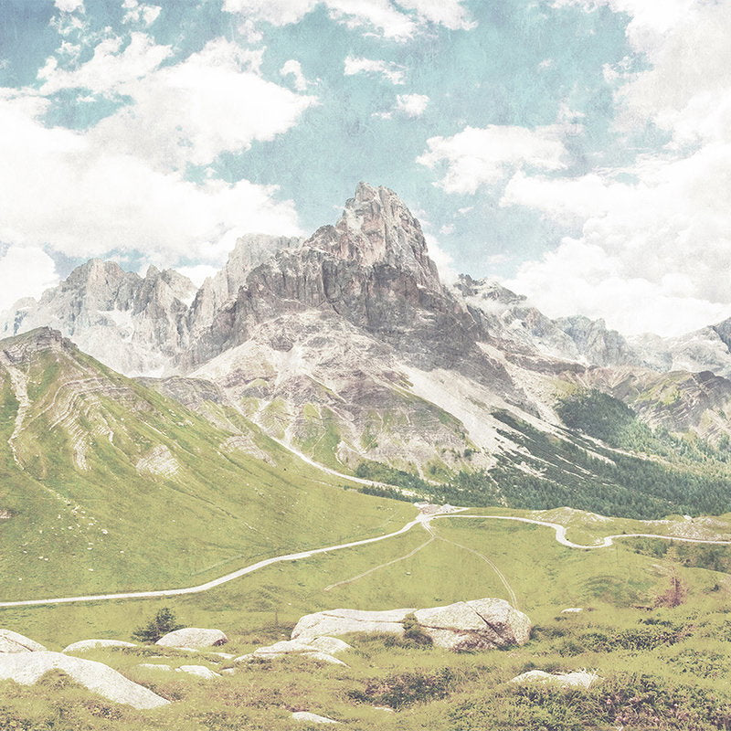 Fotomural Walls by Patel - Dolomiti 2 - Photo wallpaper Dolomites retro photography in blotting paper structure - Blue, Green