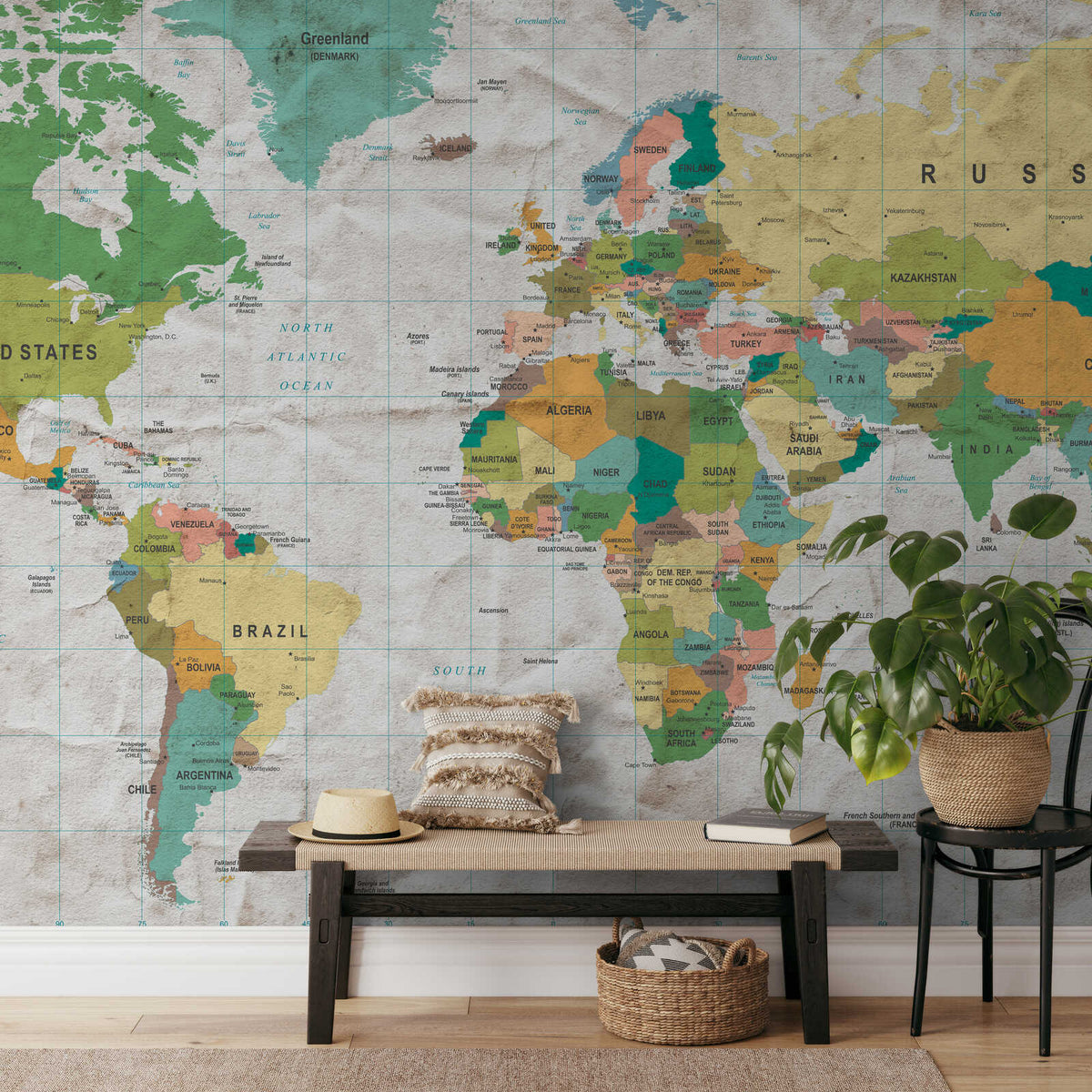 Fotomural Photo wallpaper world map countries of the world in retro look - AP Digital 3
