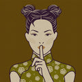 Fotomural Walls by Patel - Himari 1 - pssst, manga style on photo wallpaper in cardboard structure - Beige, Yellow