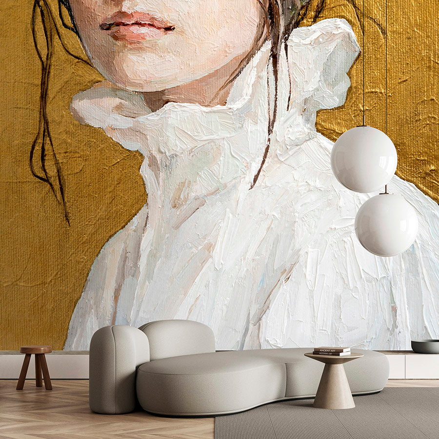 Fotomural Walls by Patel - Photo wallpaper »golda« - Partial portrait of a woman - artwork with linen texture