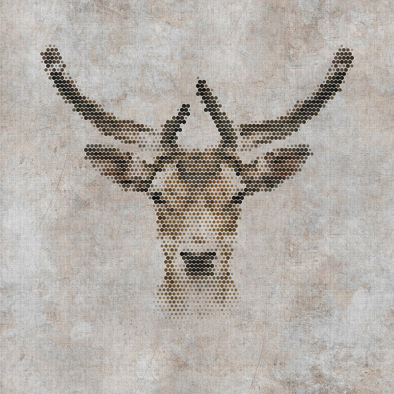 Fotomural Walls by Patel - Big three 3 - digital print wallpaper, concrete look with deer in natural linen structure - beige, brown