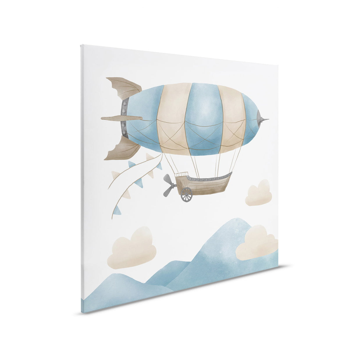 Lienzo Dirigible sobre las montañas - Suave paisaje celeste para decoraciones de pared con estilo en habitaciones infantiles