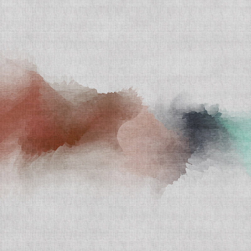 Fotomural Walls by Patel - Daydream 2 - Nature Linen Textured Wallpaper with Watercolour Stain - Grey, Red