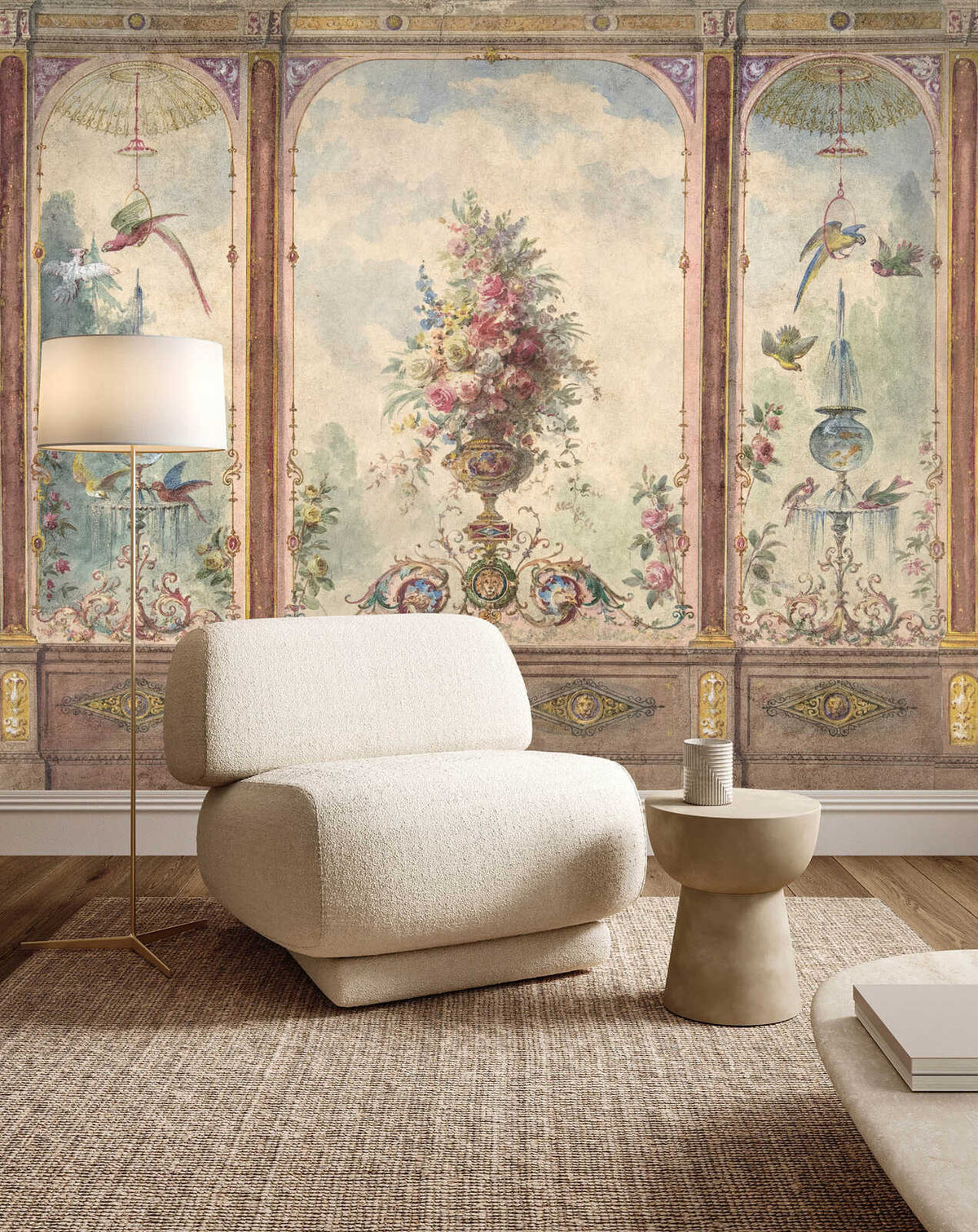 Fotomural Walls by Patel - salon1 - Classic arched illustration wallpaper in vintage style - pink, blue