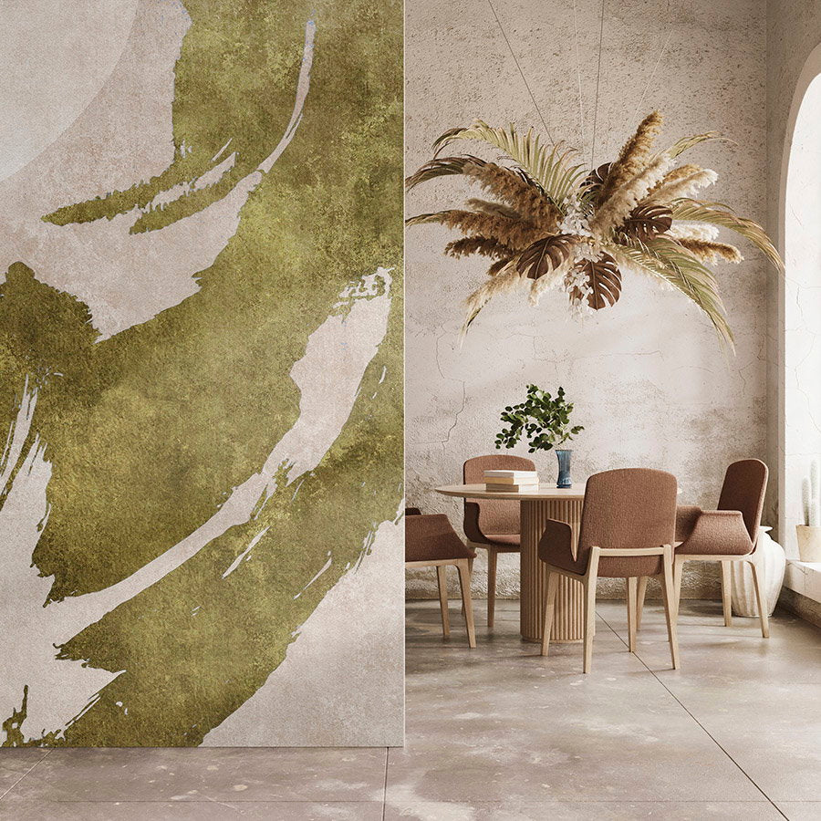 Fotomural Walls by Patel - Photo wallpaper »temu« - Brushstrokes with abstract design - Green, cream with vintage plaster texture