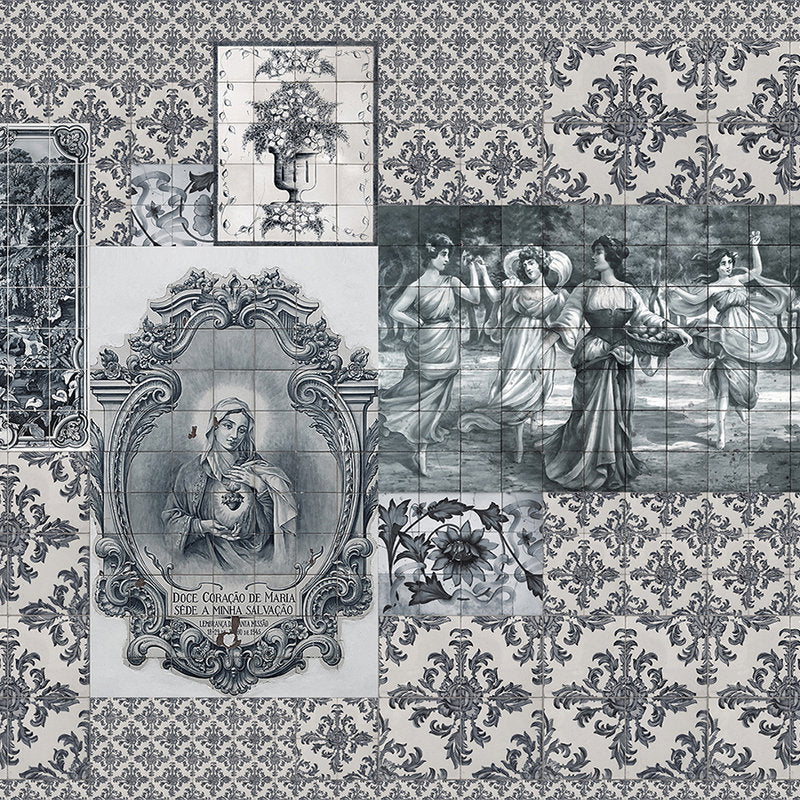 Fotomural Walls by Patel - Azulejos 3 - Tile Collage Retro Style Wallpaper - Beige, Black