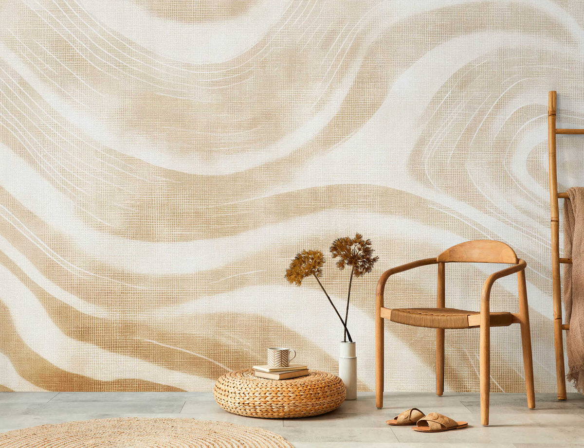 Fotomural Walls by Patel - onda1 - Abstract wave pattern wallpaper with fine depth effect in handmade paper look - beige, cream