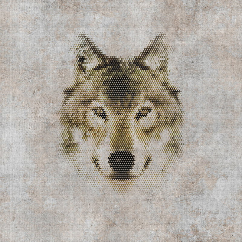 Fotomural Walls by Patel - Big three 1 - digital print wallpaper in concrete look with wolf - natural linen structure - beige, brown