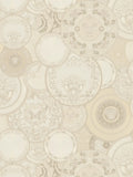 Papel pintado no tejido VERSACE con medallones ornamentales y detalles barrocos de filigrana textura ligera brillante - beige, blanco, crema
