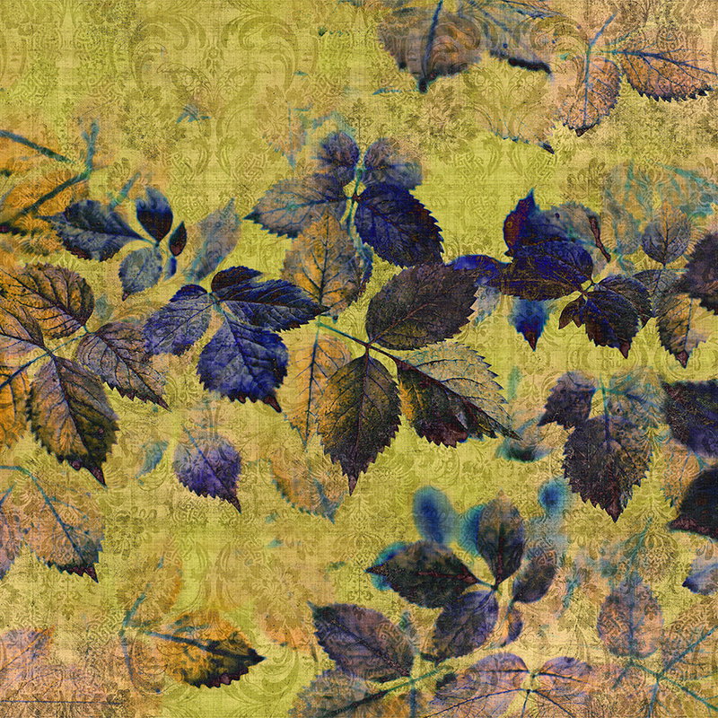 Fotomural Walls by Patel - Indian summer 1 - Photo wallpaper with leaves and ornaments in natural linen structure - Yellow, Orange