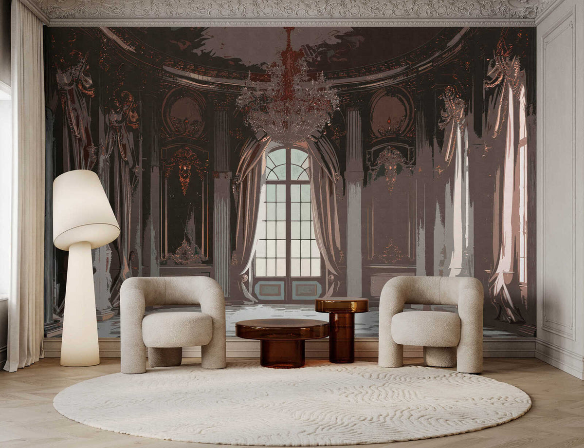 Fotomural Walls by Patel - salone2 - Elegant vintage hall wallpaper in calm textile look - violet, brown