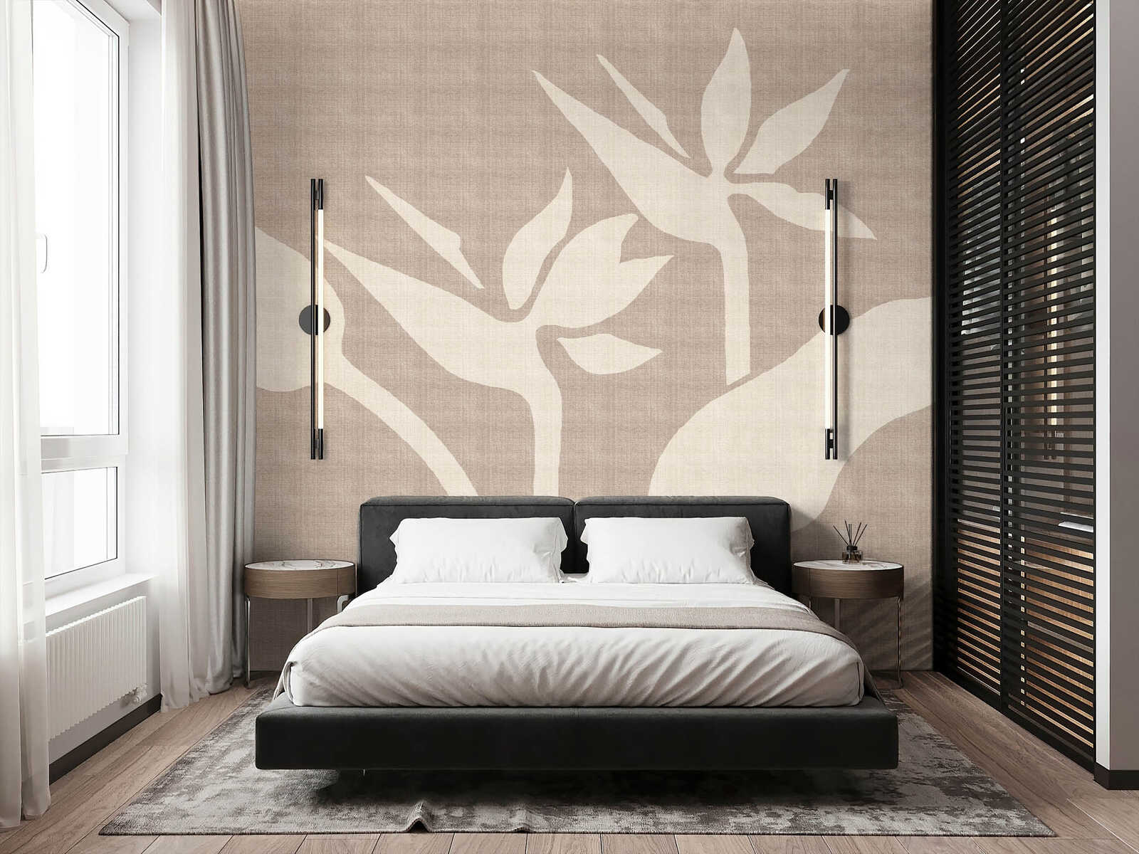 Fotomural Walls by Patel - strelizia1 - Wallpaper mural minimalist art with plant motif in textile look - brown, cream