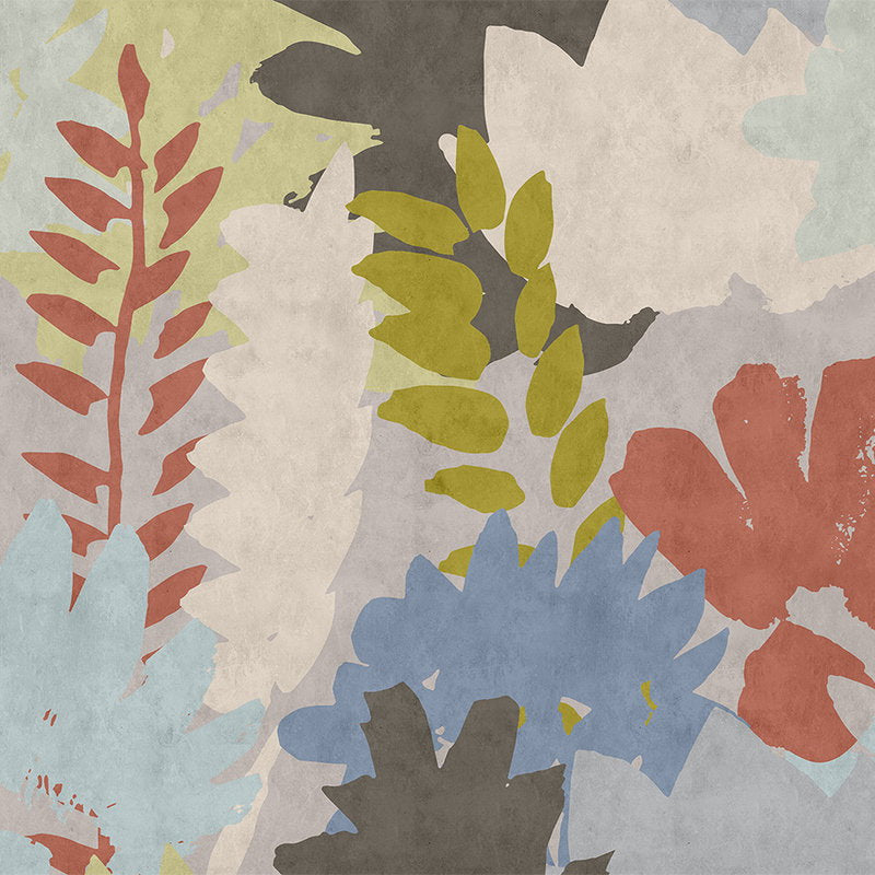 Fotomural Walls by Patel - Floral Collage 3 - Abstract photo wallpaper in blotting paper structure with leaf motif - Blue, Cream