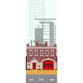 Fotomural Panel XXL 5 - City mural fire station and skyscrapers on premium smooth vinyl