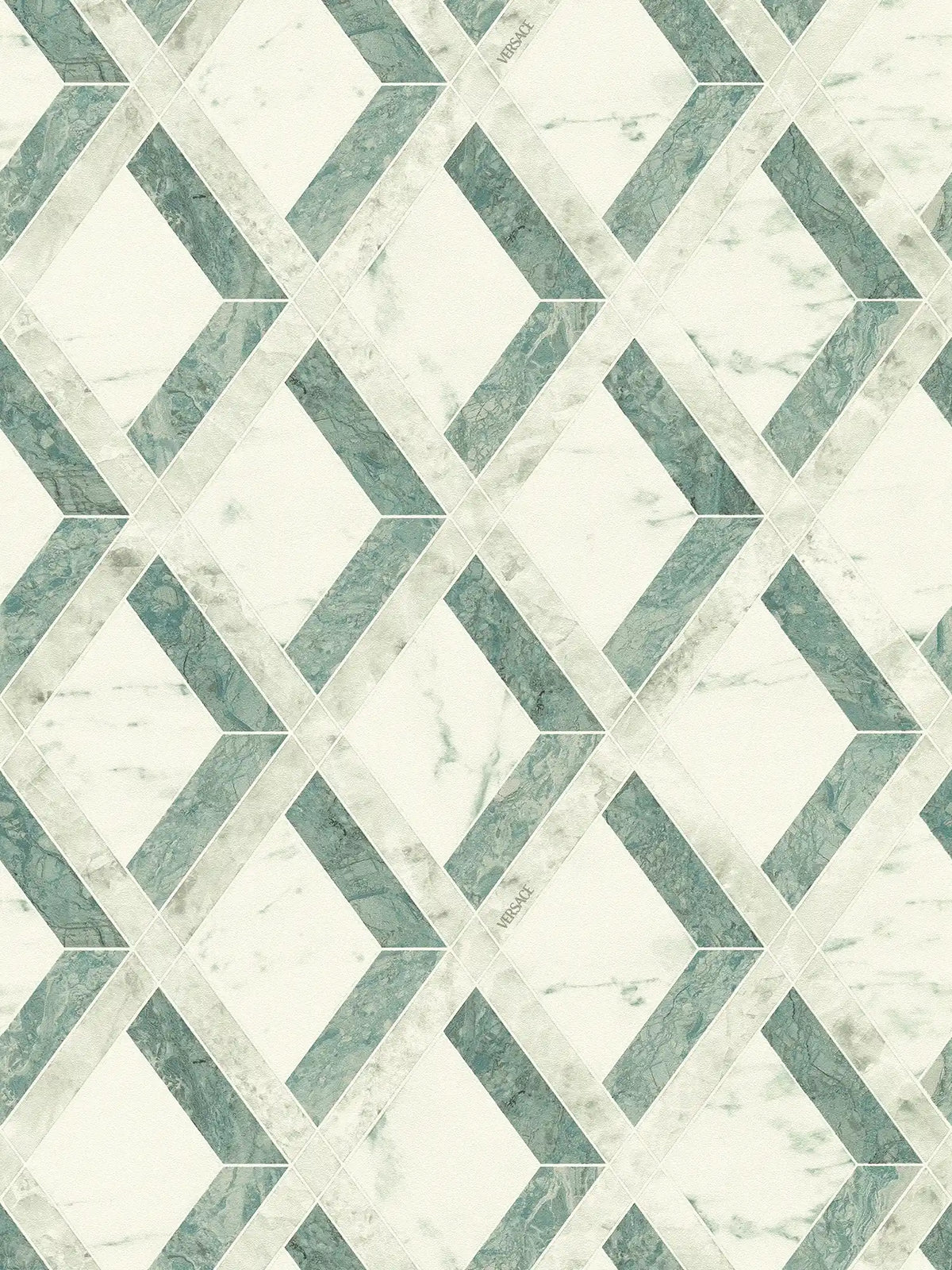 Papel pintado no tejido VERSACE con Diseño de mármol con motivo decorativo de rombos mate ligeramente texturizado - verde, blanco