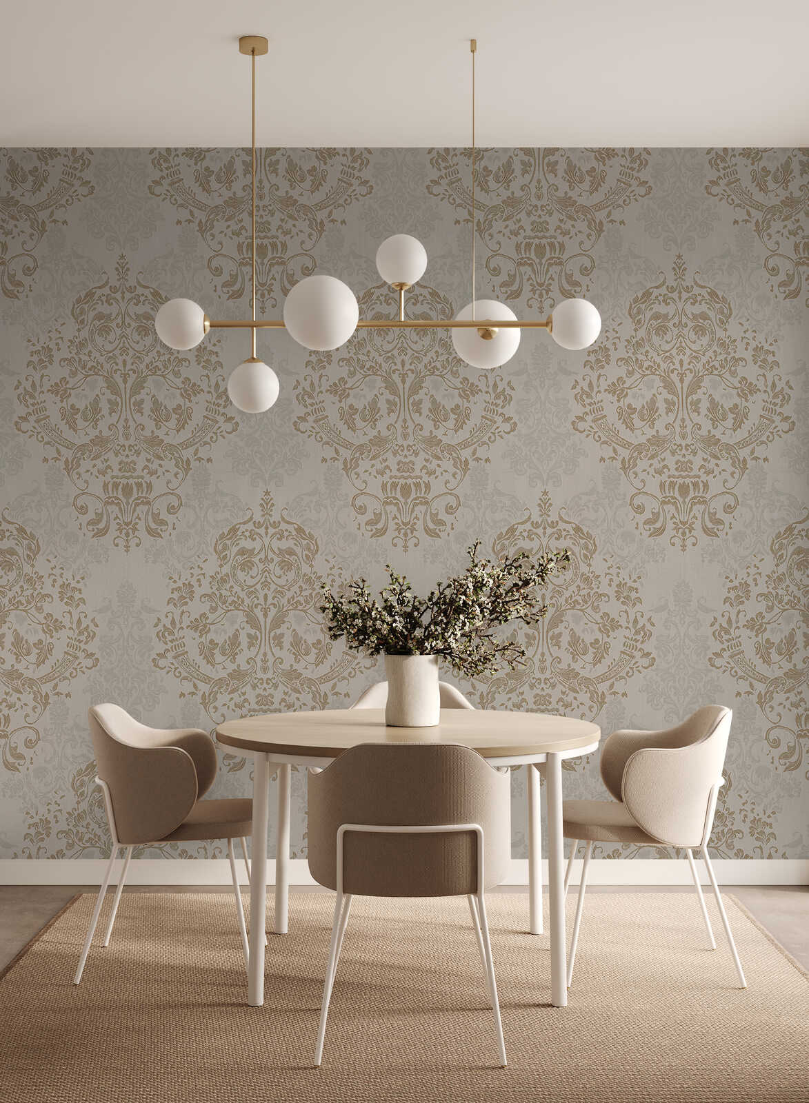 Fotomural Baroque mural taupe with floral ornament pattern - AP Digital 3