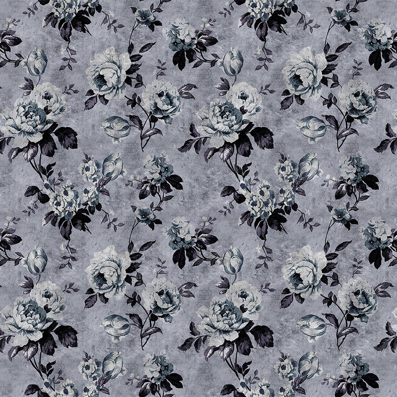 Fotomural Walls by Patel - Wild roses 6 - Rose wallpaper in retro look, grey in scratch structure - Blue, Purple