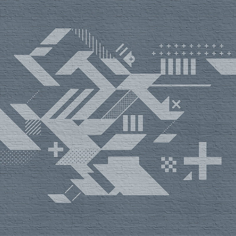 Fotomural Walls by Patel - Brick by Brick 2 - Brick Wall Wall Mural with Graphic - Blue, Grey