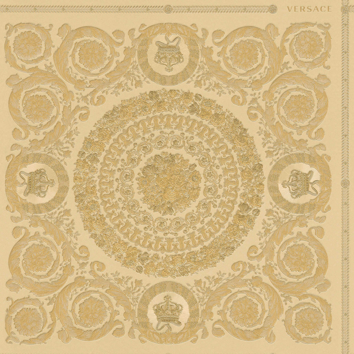 Lujoso papel pintado VERSACE Home Crowns & Roses - Oro