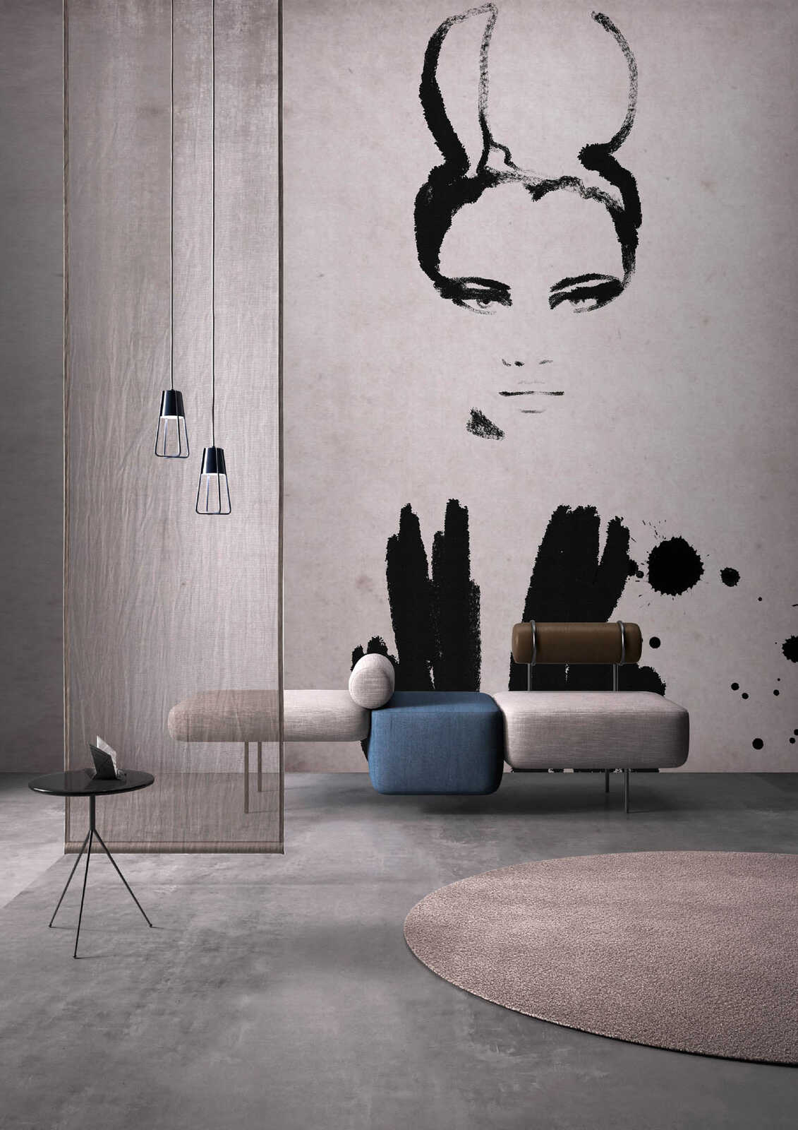 Fotomural Walls by Patel - vogue1 - Artistic abstraction of a woman in handmade paper look - grey, black